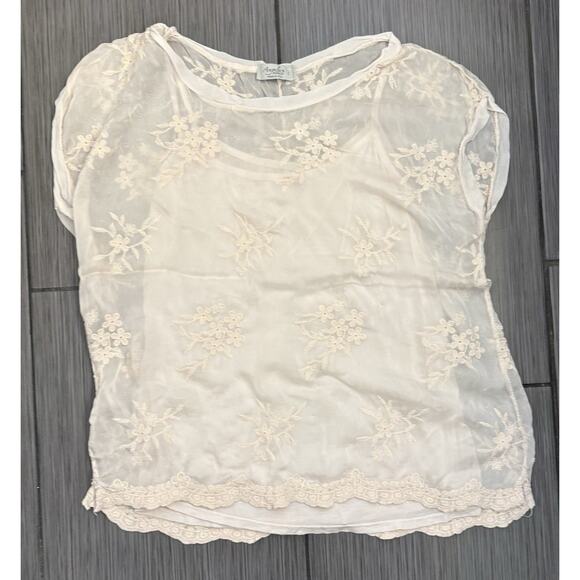 Angela Moda Sheer Silk Blend Floral Embroidered Top Size Large Italy Fairy Ivory - Picture 3 of 7